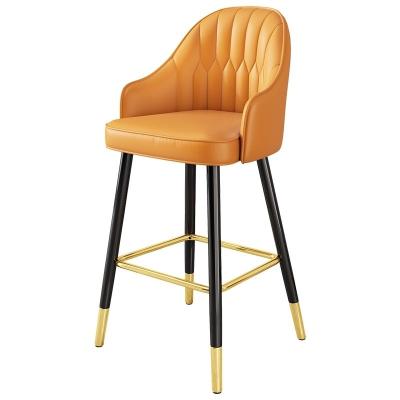 China Super Comfortable New Design Solid Wood Board Sponge Upholstery Western Leather Material Ash Wood Solid Wood Leg Finish With Orange Backrest Bar Stool for sale