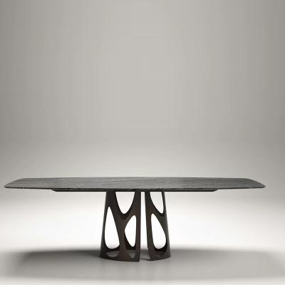 China Luxury unique dining tables and chairs foldable hot sale design stainless steel marble rectangular modern dining table set for sale