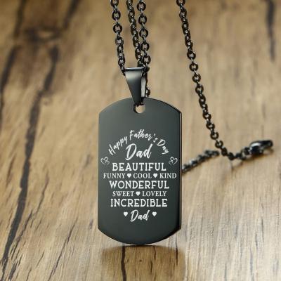 China CLASSIC Gift Father's Day Stainless Steel Black Necklace To MY DAD Military Custom Monogram Letter Words Charm Necklace for sale