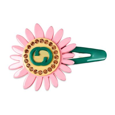 China European and American Style Ins Style Hot Pink Flower Headband For Girls Children Gift Double GG Letter Plastic Hair Clips For Kids Hair Green Acrylic Boutique for sale