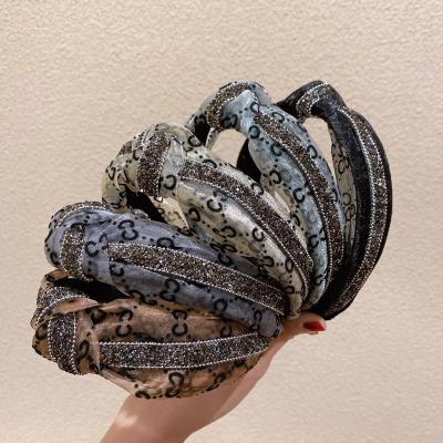 China Luxury Wide Lace Gauze Inspired Hairband European and American Silk Elastic Women Sports Headbands New Style Rhinestone Hair Circle GG Satin Hairbands Women for sale