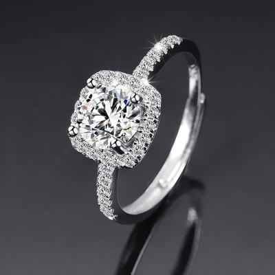 China Trendy Fashion Copper Moissanite Diamond Couple Engagement Ring Female Shiny Geometric Heart Wedding Ring for sale