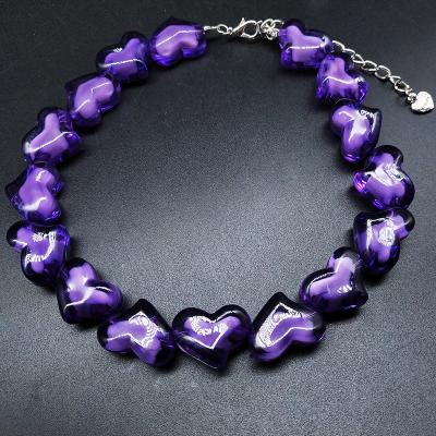 China Ornament CLASSIC Valentine's Day Heart Gift Necklace Beads Acrylic Heart Necklace for sale