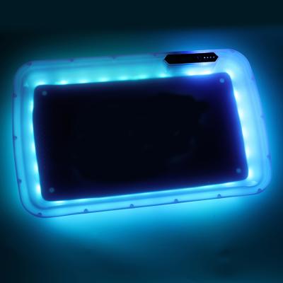 China Custom Logo 275*205*30mm Smoking Tray Mini Led Glow Plastic Smoking Roll In Dark Rolling Tray for sale