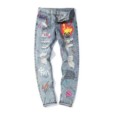 China Color Fade Proof Graffiti Painted Men's Jeans Pattern Hot New Hot Skinny Denim Jeans Tight Pants for sale