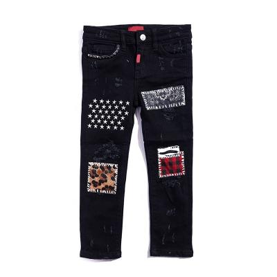 China Custom Color Fade Proof YUEGE Style Distressed Jean For Man Patchwork Embroidery Denim Pants for sale