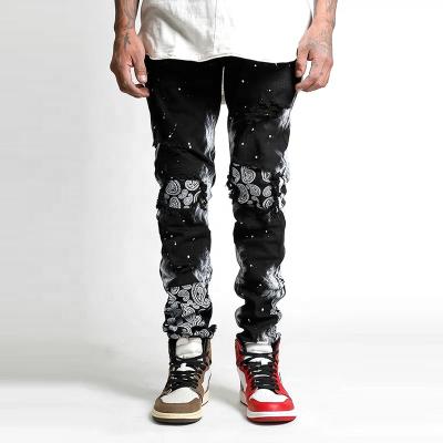 China Fade Proof Custom High-Quality Color Style Jeans Ink Distressed Patchwork Ripped Destroyed Denim Men's Jeans for sale