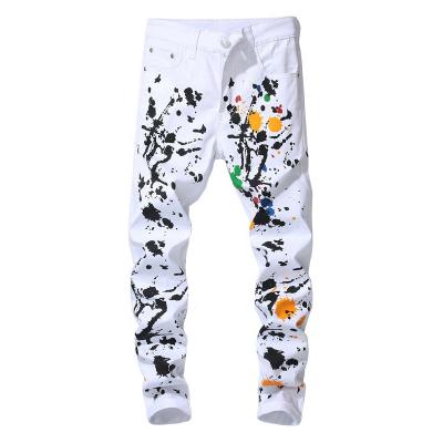 China Color Fade Proof 5047 White Men's Straight Leg Jean Pants For Men China Jean Custom Painting Jean Denim for sale