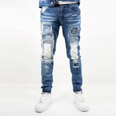 China Pencil Pants YUEGE Custom Design New Style Jean For Man Distressed Patchwork Mens Jeans Regular Denim for sale