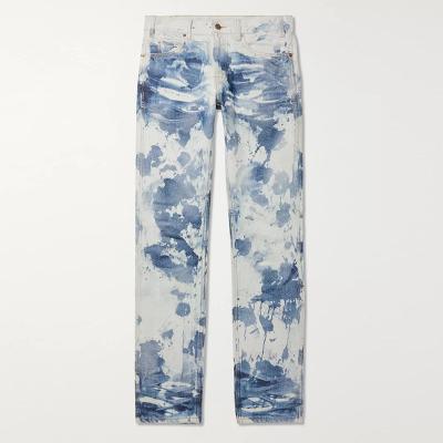 China Color Fade Proof B5041 Tie Dye Loose Fit Jeans Features Landscape Painting Logo Denim Jean Custom for sale