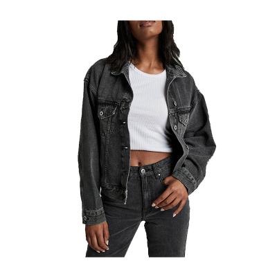 China 9069 Women's Sustainable Black Denim Jacket Ripped Denim Jacket For Women for sale