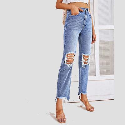 China Color Fade Proof High Quality High Waist Jeans Slim Fit Women Straight Cropped Jeans for sale