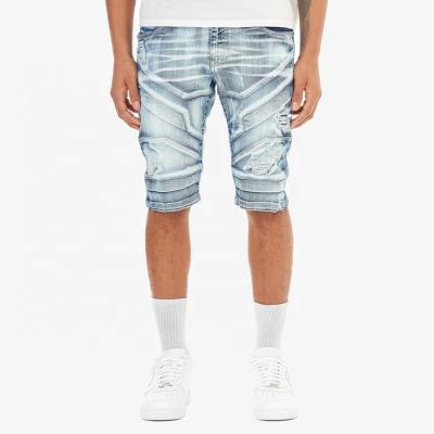 China Custom Anti-Wrinkle YUEGE Denim Shorts Ripped Distressed Tie Dye Biker Motorcycle Mens Jeans Shorts for sale