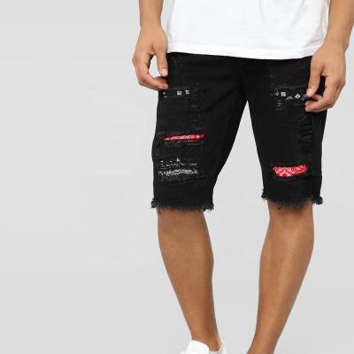 China Anti-Wrinkle Fashion Stretch Men's Ripped Short Jeans Distressed Holes Summer Shorts Denim Shorts Patch for sale