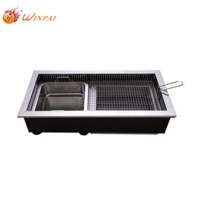 China Commercial Two-flavor Easily Assembled Hot Pot Combine BBQ Grill Smokeless Korean Electric Barbecue Grill for sale