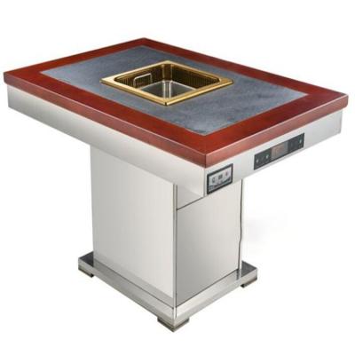 China Modern High Quality Solid Wood Inlay In Hot Pot Table Marble Smoke Minus Hot Pot Table For Restaurant for sale