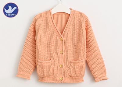 China Roll Edge Girls Cardigan Sweaters Long Sleeves Half Cardign Knit With Pockets for sale