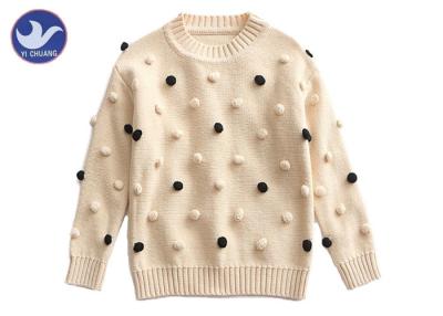 China Pompom Ball Decoration Girls Pullover Sweaters Cute Cotton Mock Neck Knit Jumper for sale