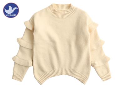 China Curve Welt Girls Cable Knit Sweater , Girls Long Sweater Frill Sleeves Mock Neck for sale