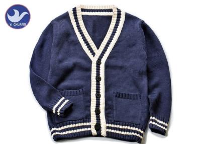 China Baumwolle streift Kragen-Jungen-Marine-Blau-Wolljacken-Strickjacke, Jungen gestrickte Wolljacke zu verkaufen