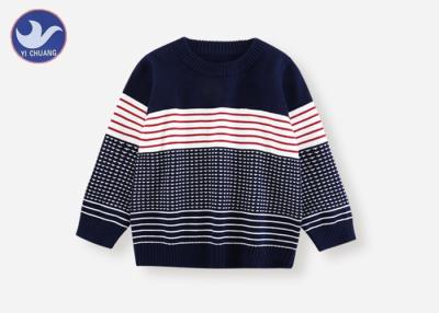 China Boys Crew Neck Sweater , Boys Red And Black Striped Jumper Comfortable Multi - Colored for sale