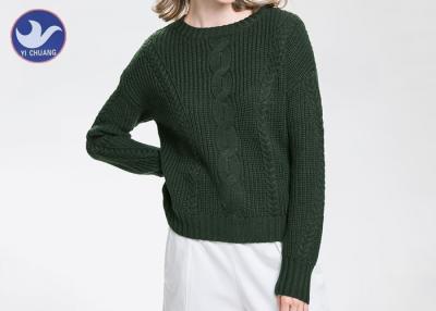 Chine Câble de pullovers de laine de dames d'épaule de baisse tricotant la couleur de Forest Green pour l'hiver à vendre