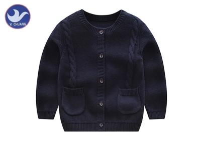 China Unisex Cable Knitting Girls Cardigan Sweaters , Toddler Girl Black Cardigan 2 Pockets for sale