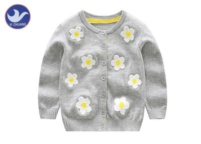 China Daisy Flower Embroidery Girls Gray Cardigan Sweater , Girls Open Front Cardigan for sale