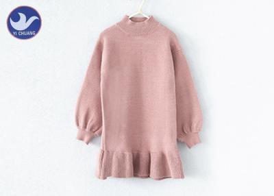 China Turtle Neck Little Girl Sweater Dressess , Girls Long Sleeve Dresses Ruffle Frill Bottom for sale