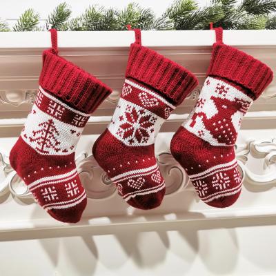 China Hanging Christmas Knitted Stocking Decorations Stuffed Xmas Tree Hanging Toys for sale