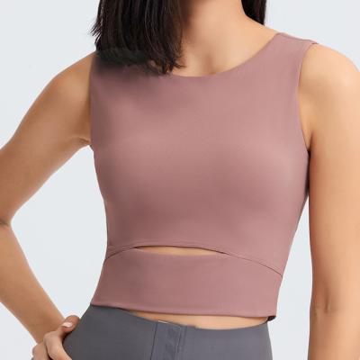 Cina Forma fisica superiore della palestra dei carri armati degli sport di Front Waist Fitness Apparel Women aperto che esegue maglia riempita in vendita