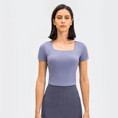 China El cortocircuito envuelve a mujeres elegantes del cuello del cojín cuadrado del pecho que la camiseta del desgaste de la yoga de la camisa de la aptitud remata las camisas del entrenamiento del deporte en venta