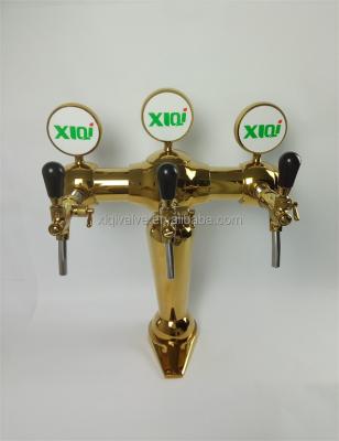 China Viable Beer Tower 3 Ways Tap PVD Brass China Gold Vase Beer Tower With Medallion Tap for sale