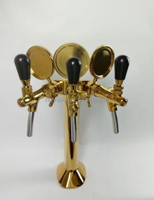 China Sustainable Tripple Taps Beer Tower Gold Plated With Taps And Medallions In Beverage Dispensers XQ-1003-1 for sale