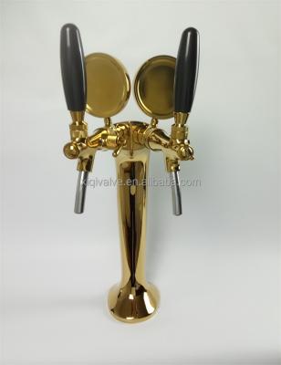 China Sustainable Double Taps Beer Tower Gold Plated With Taps And Medallions In Drink Dispensers XQ-1002-1 for sale