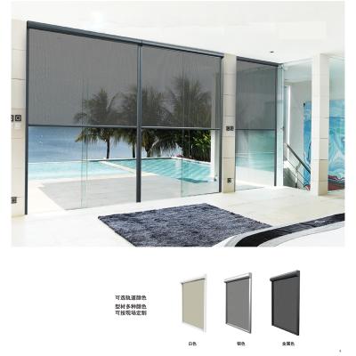 China Outdoor/Indoor Fireproof/Unti-UV Motorized Zipper Track Guided Windproof Roller Blinds for sale