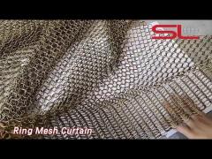 Stainless Steel Ring Mesh Curtain Plain Woven Golden For Decoration