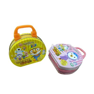 China Cartoon Style Eco - Friendly And Recyclable Candy Tin Box With Seamless Hinge And Plastic Handle Gift Candle Tins Box for sale