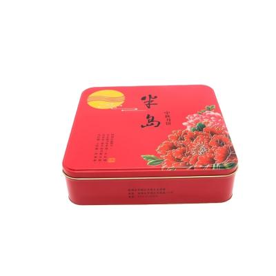 China Custom Food Grade Red Color Square Mooncake Tin Box Coffee Container Box Eco-friendly and Recyclable Rectangular Coffee Box for sale