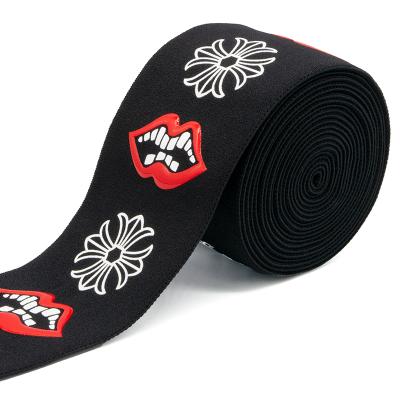 China Elastic Nylon Elastic Garment 3D Logo Rubber Printed Silicone Tape Webbing Knitted Elastic Band Belt for sale