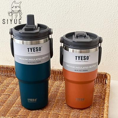 China SIYUE 750ml Double-Layer Thermos Car Mug Stainless Steel Viable Colorful Insulated Reusable Eco-Friendly Coffee Tea Cup With Straw 9202 for sale