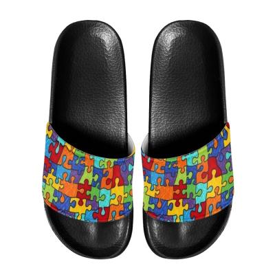 China Fashion Trend Women's Slippers Autism Awareness Patterns Colorful Puzzle Print On Demand LOGO Men Outdoor Beach Sandals Slippers Drop Shipping for sale