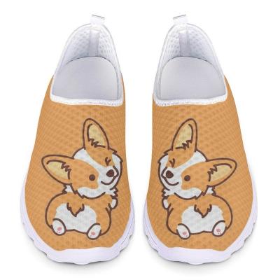 China Fashion Trend Cute Cartoon Corgi Print Casual Shoes for Ladies Summer Comfort Breathable Mesh Sneakers Outdoor Jogging Shoes Wholesale Custom for sale