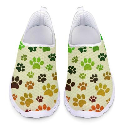 China Fashion Trend Gradient Color Cartoon Animal Paw Print Casual Shoes Women's Print On Demand Sneaker Comfort Breathable Mesh Flats Drop Shipping for sale