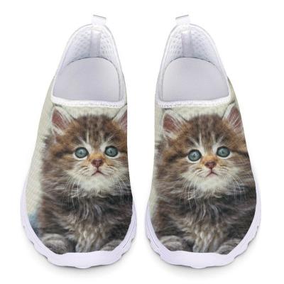 China Fashion Trend Print On Demand 3D Cat Casual Flat Shoes for Ladies Outdoor Sports Jogging Shoes Comfort Breathable Mesh Sneakers Drop Shipping for sale