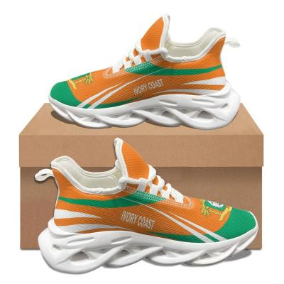 China Printed Personalized Custom LOGO Non-slip Flat Shoes Ivory Coast Flag Designer Comfortable Lace-up Sneakers Drop Shipping Tennis Shoes for sale