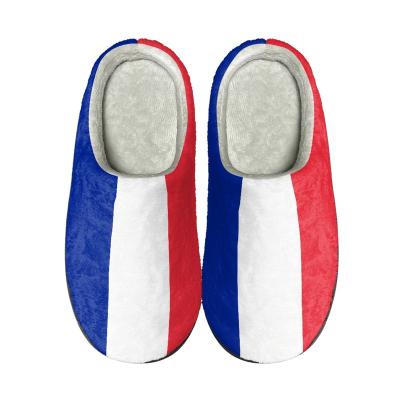 China Fashion Trend France Flags Designs Warm Non-Slip Slides Home Indoor Custom Logo Casual Slippers for Woman Men Sublimation Printing Flat Shoes for sale