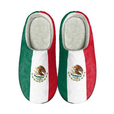 China Fashion Trend Mexico Flags House Flat Floor Soft Silent Slides Wholesale Warm Plush Slippers Print On Demand Slippers Couple Winter Shoes 2023 for sale