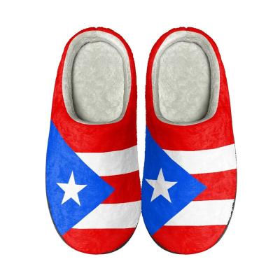 China Fashion Trend Print On Demand Plush Cotton Slippers Puerto Rico Brand Design Lightweight Non-Slip Slip On Flat Shoes Wholesale Custom Slides for sale