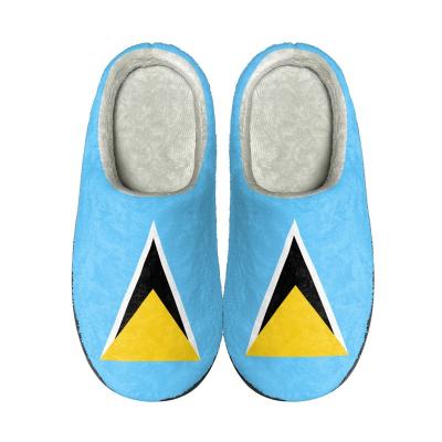 China Fashion Trend Winter Warm Slippers Drop Shipping Indoor Shoes Saint Lucia Flag Soft soled Household Cotton Slippers Couples Wholesale in Bulk for sale